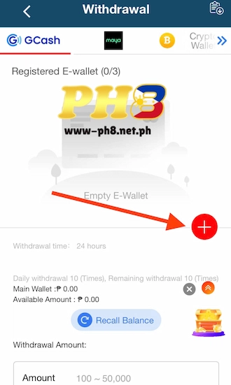 💎 Step 2: Select your e-wallet and click the red plus icon to add the e-wallet address.